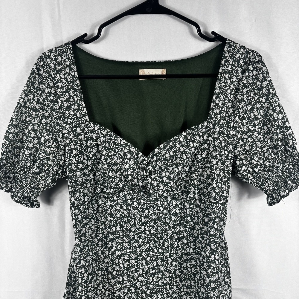 Altar'd State Dark Green Floral Puff Sleeve Mini Dress